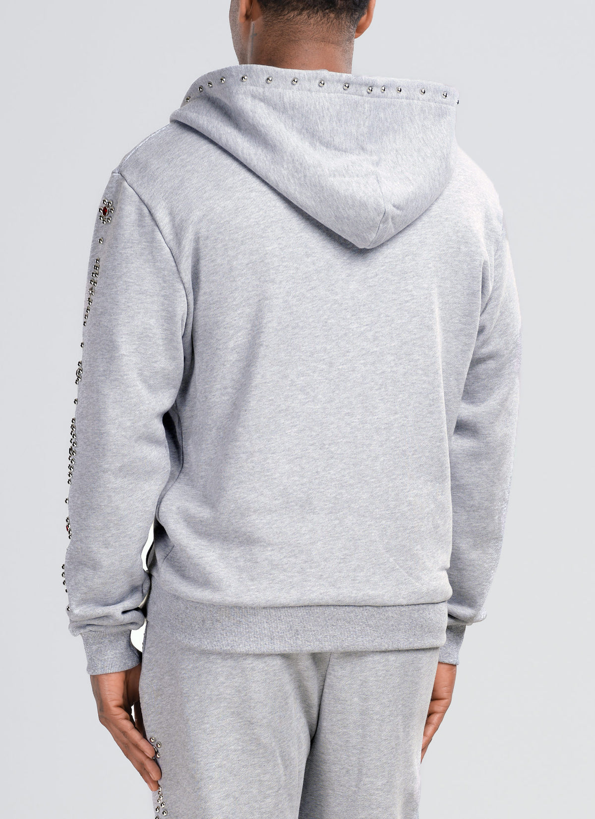 Vintage Studded Zip Hoodie - Grey