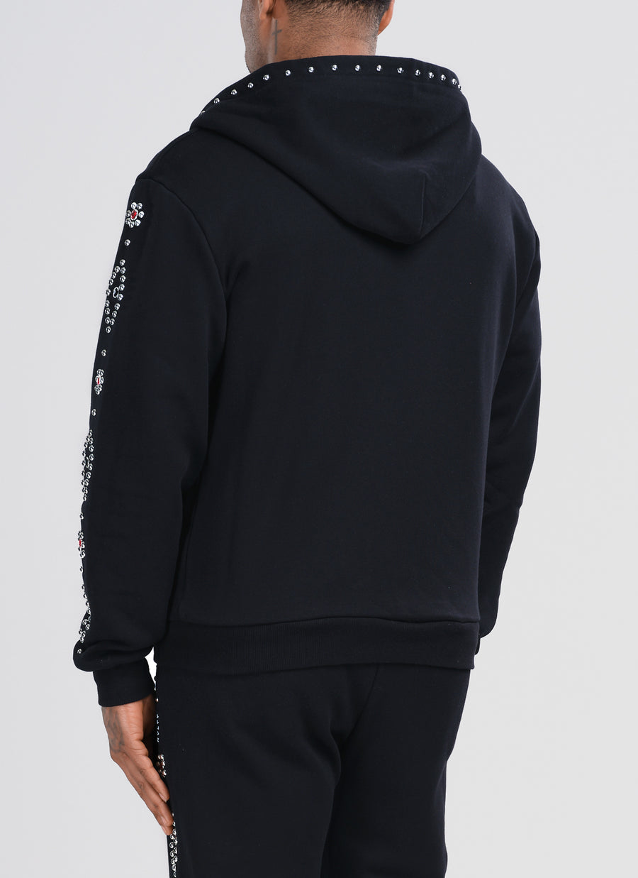 Vintage Studded Zip Hoodie - Black