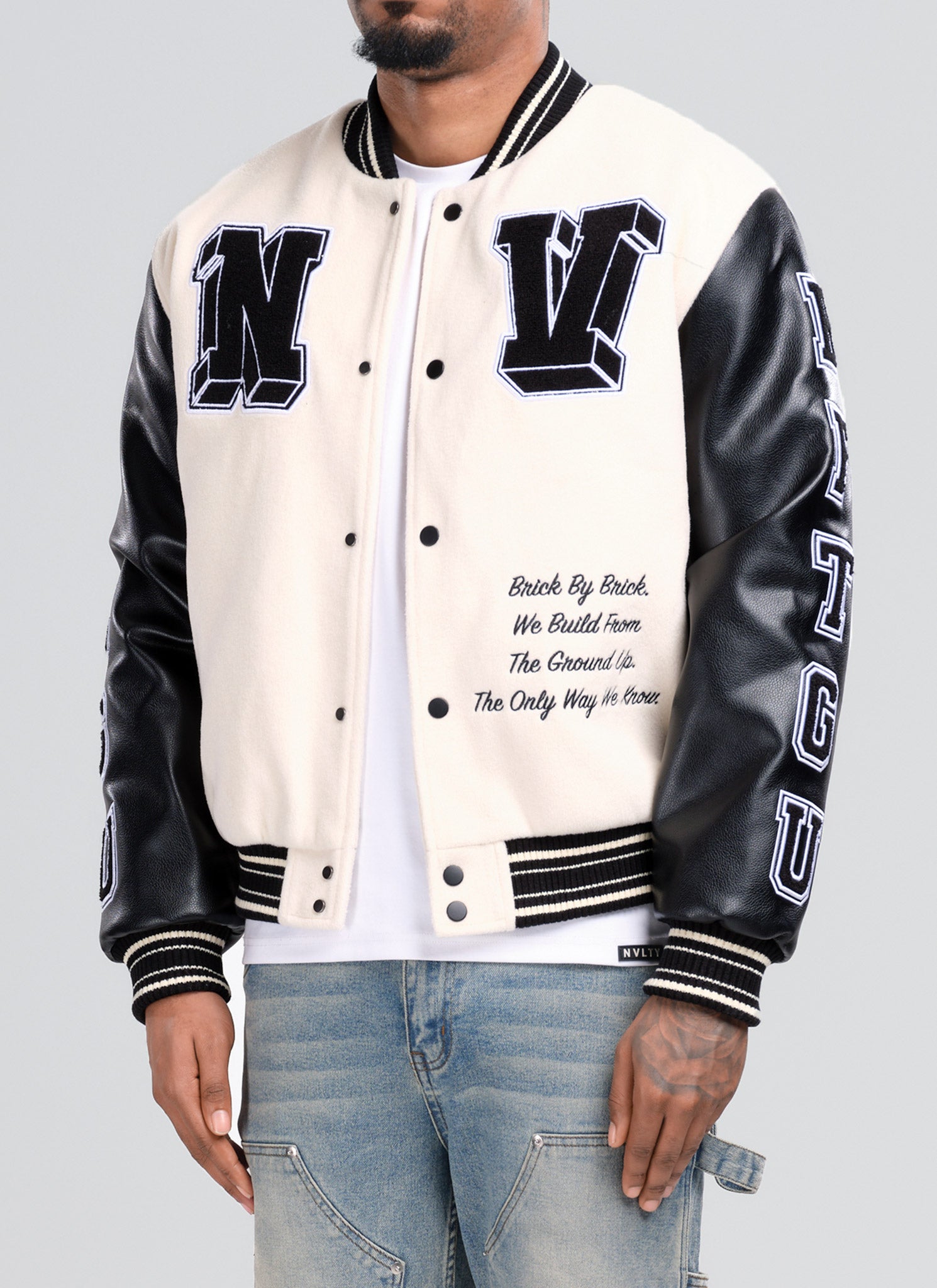 Built From The Ground Up Varsity Jacket - Ivory