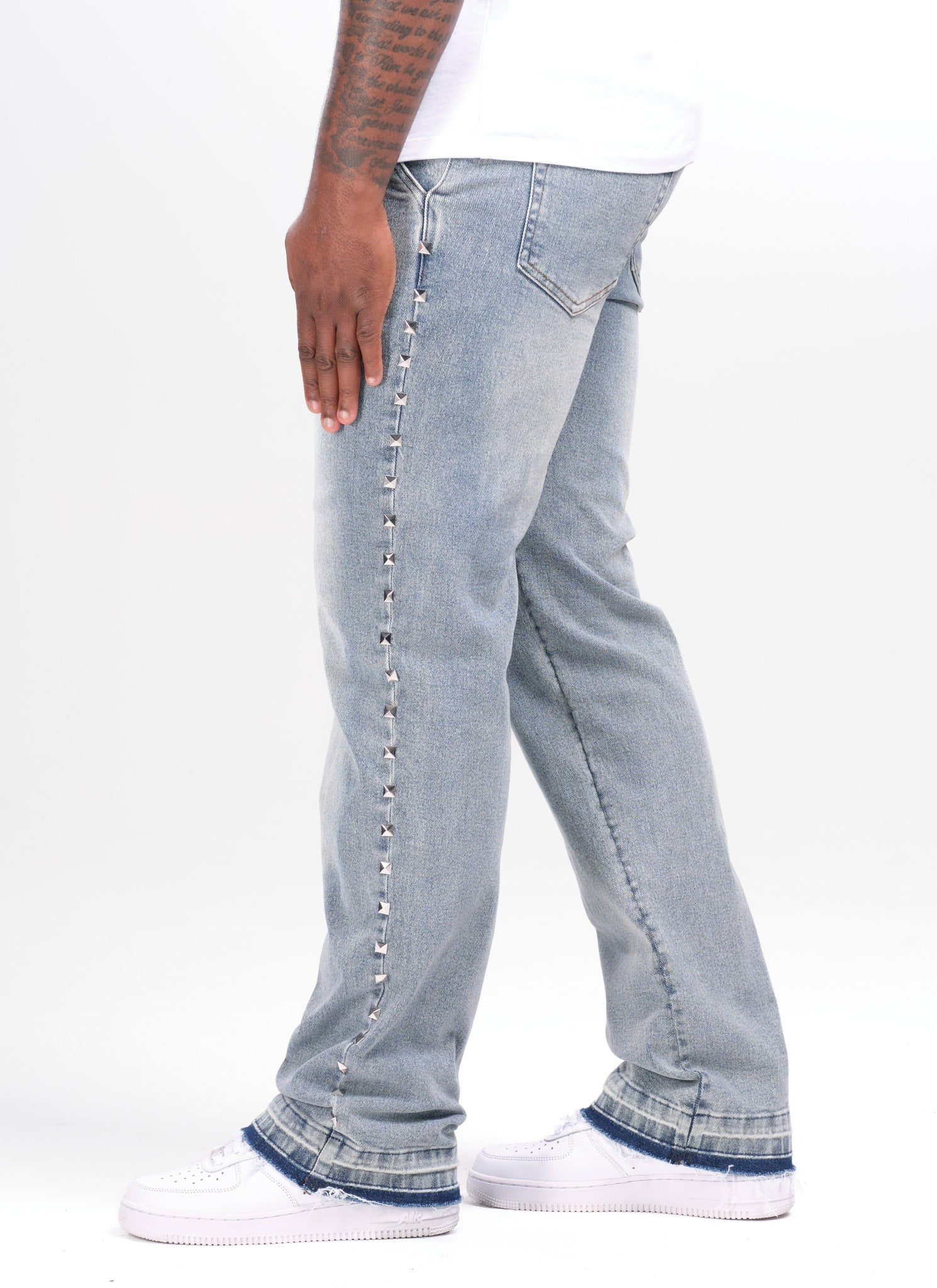 Vintage Pyramid Studded Jeans - Blue