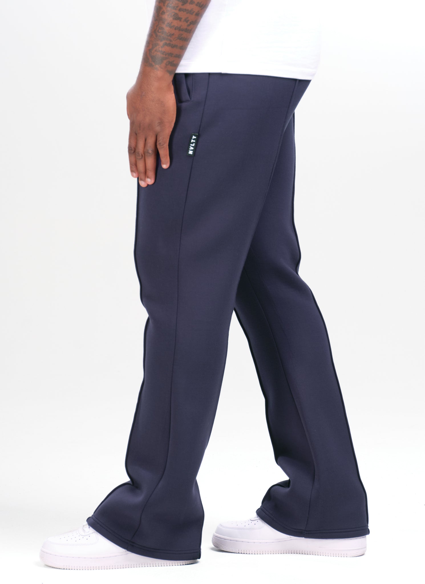 Scuba Structured Flare Pleat Joggers - Navy