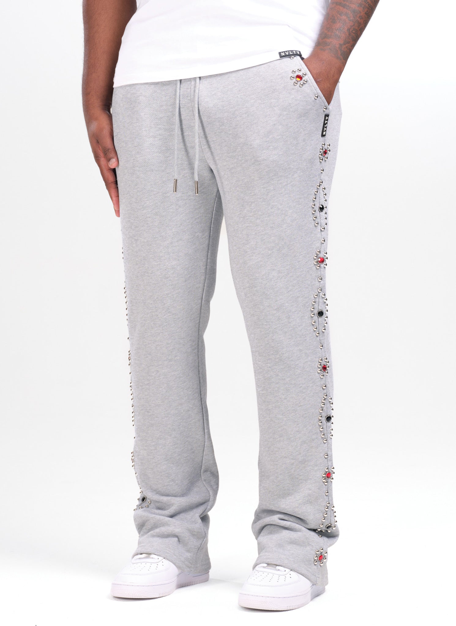 Vintage Studded Flare Joggers - Grey