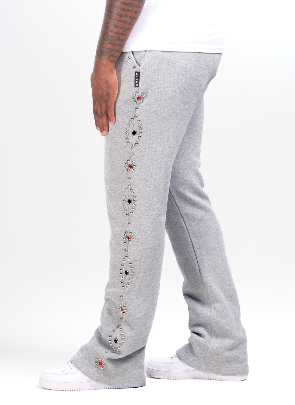Vintage Studded Flare Joggers - Grey