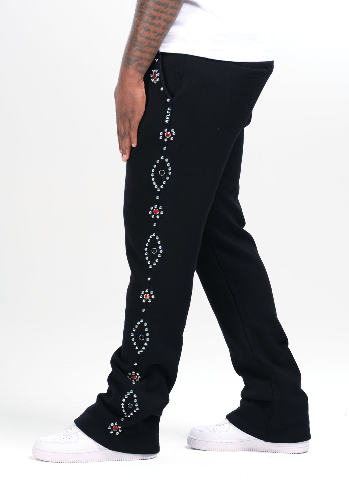 Vintage Studded Flare Joggers - Black