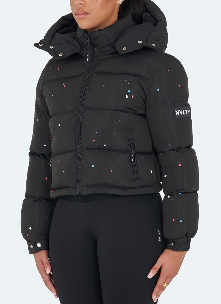 NVLTY Womens Paint Puffer Jacket Black N V L T Y