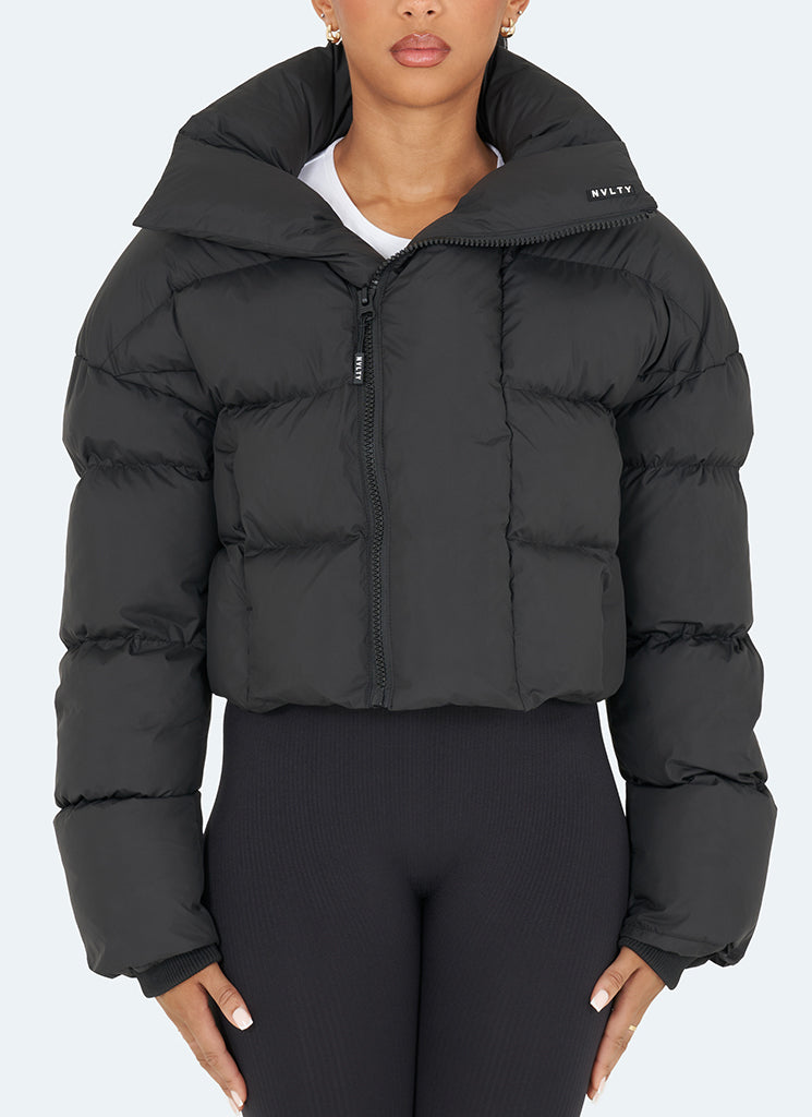 NVLTY Womens Vintage Shawl Collar Puffer Jacket Black – N V L T Y