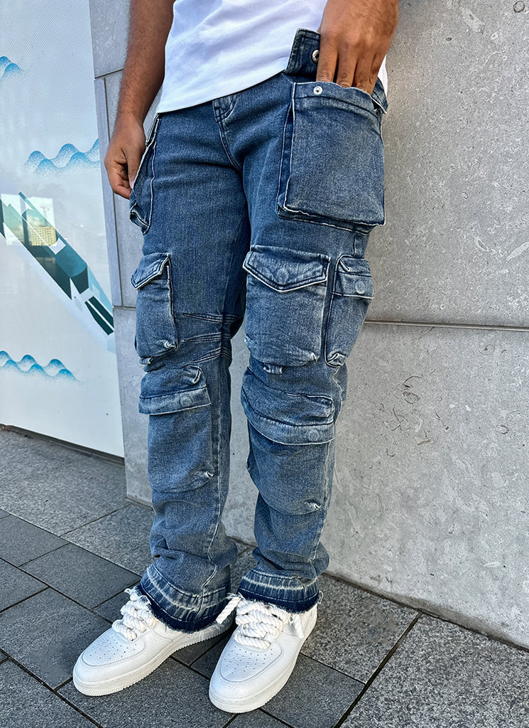 Vintage 8 Pocket Cargo Jeans - Blue