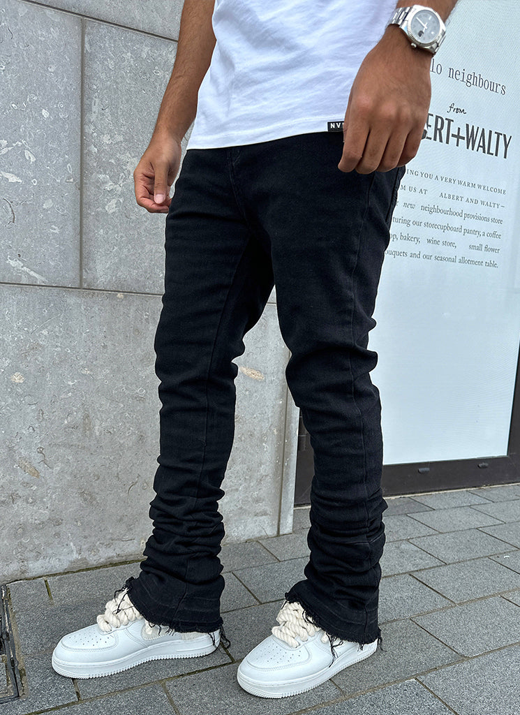 Denim Black Stacked Pants Tall Skinny Stacked Distressed Ripped