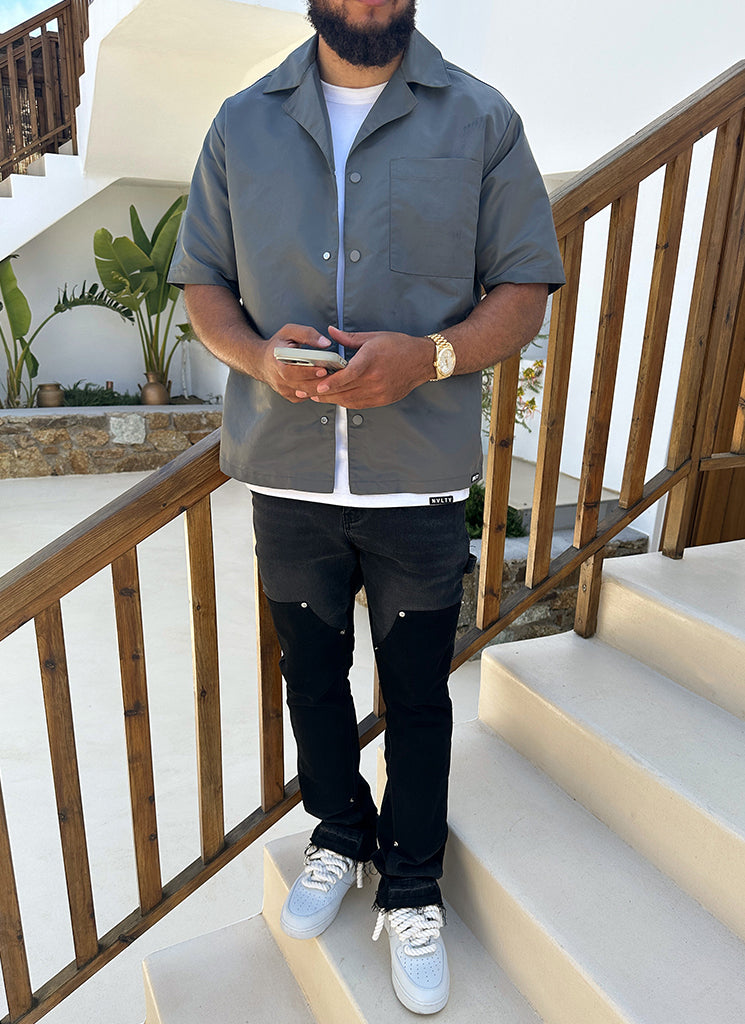 Nylon Open Collar Shirt - Charcoal Grey – N V L T Y