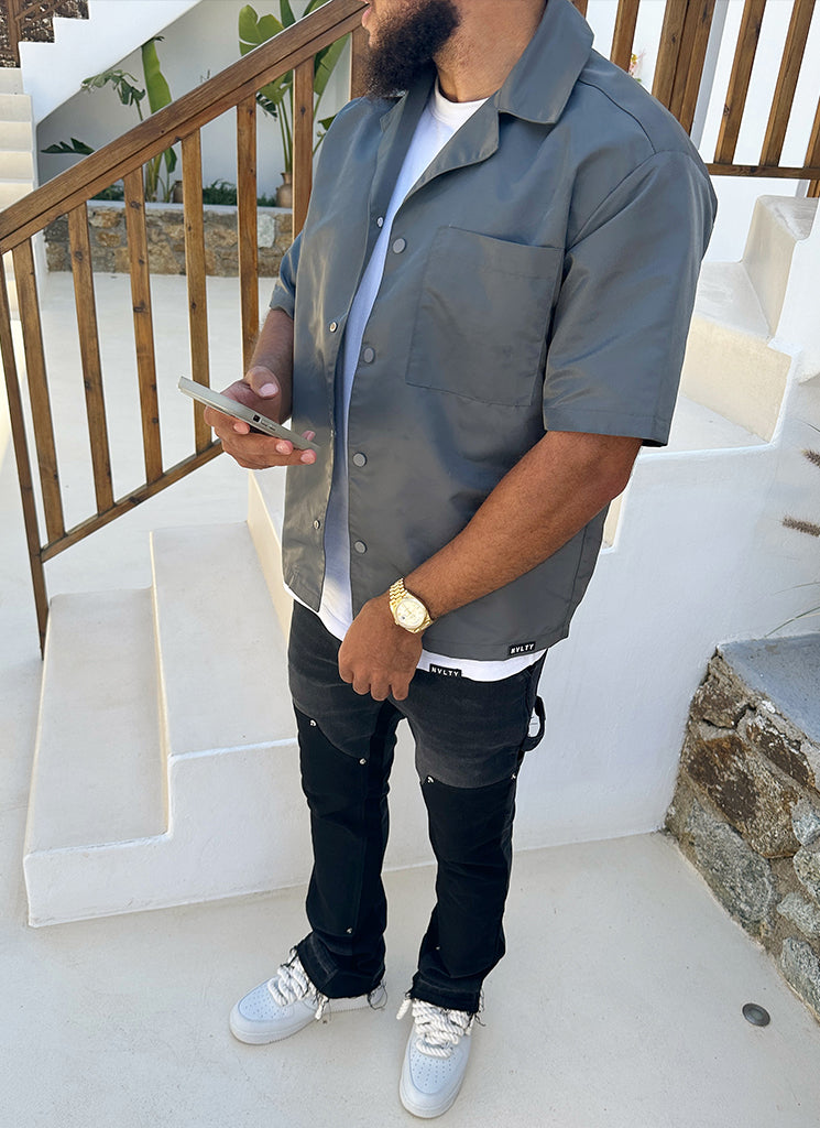 Nylon Open Collar Shirt - Charcoal Grey – N V L T Y