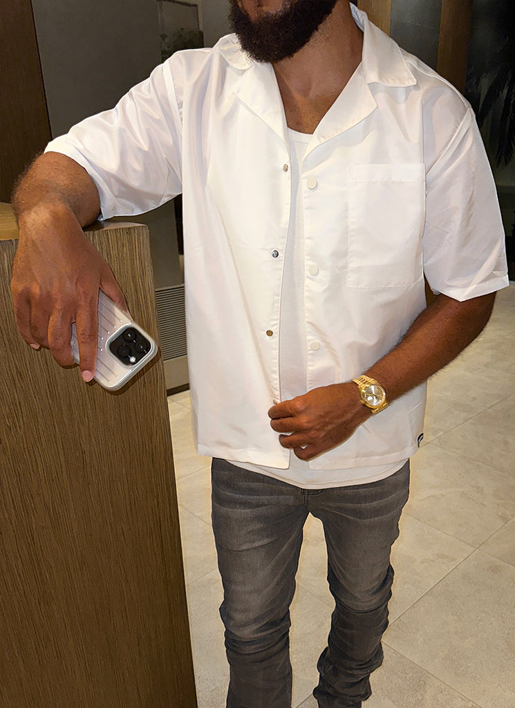 Nylon Open Collar Shirt - White
