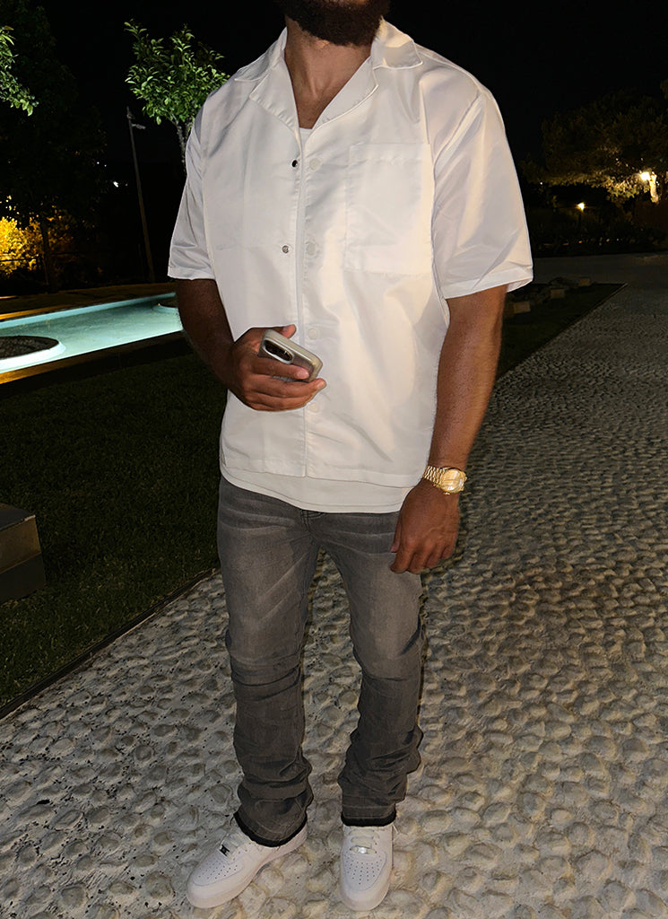 Nylon Open Collar Shirt - White