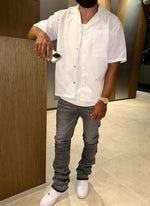 Nylon Open Collar Shirt - White