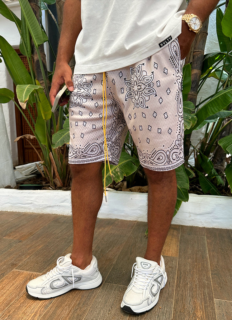 Paisley Mesh Shorts - Stone