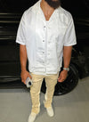 Nylon Open Collar Shirt - White