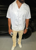 Nylon Open Collar Shirt - White