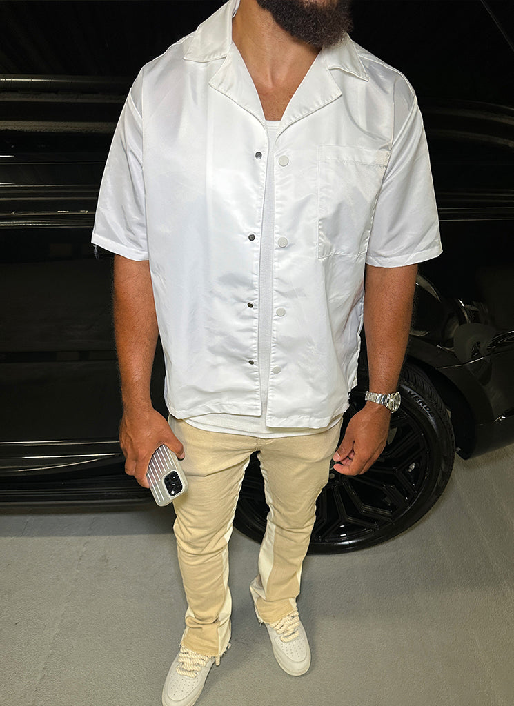 Nylon Open Collar Shirt - White