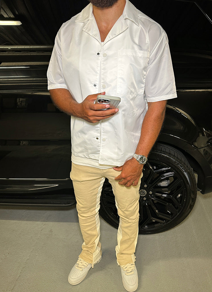 Nylon Open Collar Shirt - White