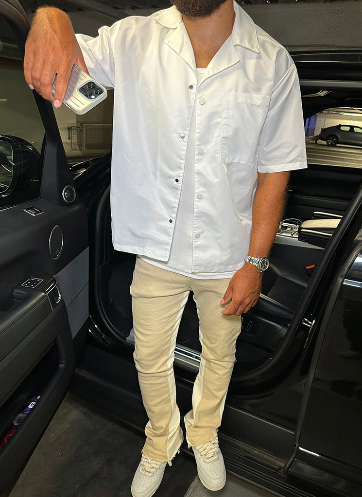 Nylon Open Collar Shirt - White
