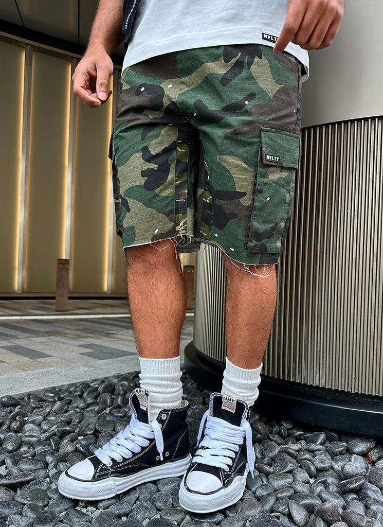 Vintage Flare Cargo Shorts - Camo Paint