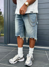 Vintage Raw Hem Denim Shorts - Blue