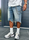 Vintage Raw Hem Denim Shorts - Blue