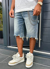 Vintage Raw Hem Denim Shorts - Blue