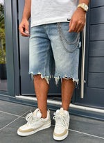 Vintage Raw Hem Denim Shorts - Blue