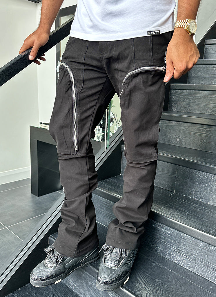 Vintage Flare Zipper Cargos - Black