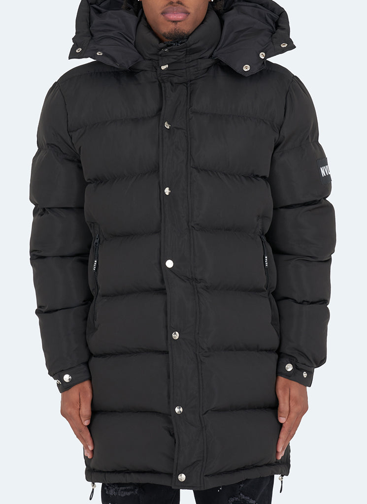 NVLTY - Long Essential Puffer Jacket - Black – N V L T Y