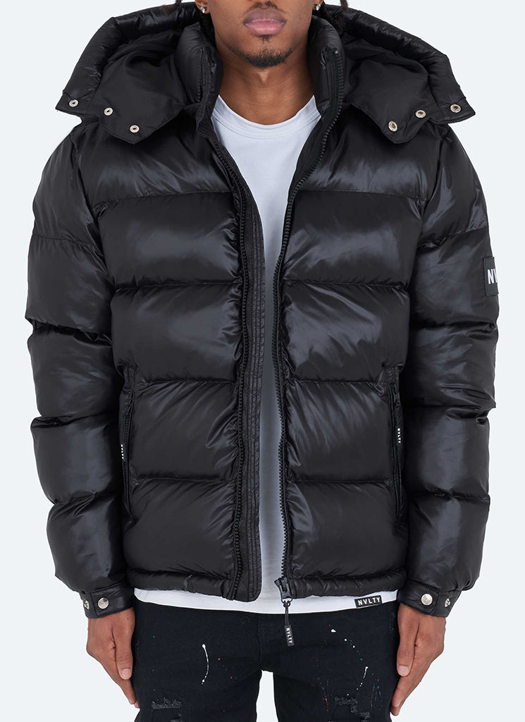 NVLTY - Shiny Puffer Jacket - Black – N V L T Y