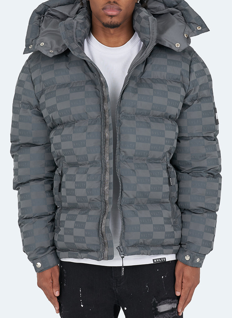 Monogram Puffer Jacket - Charcoal Grey – N V L T Y