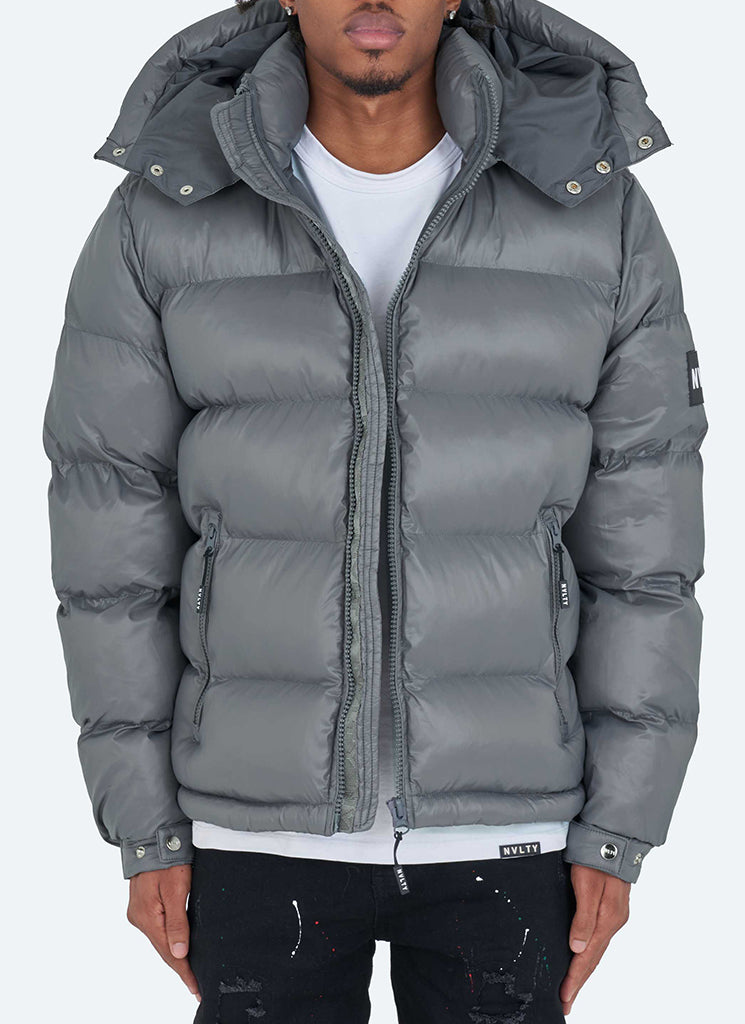 Shiny Puffer Jacket - Charcoal Grey