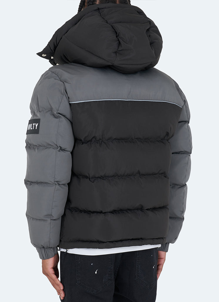 Dual Tone Puffer Jacket - Black/Grey