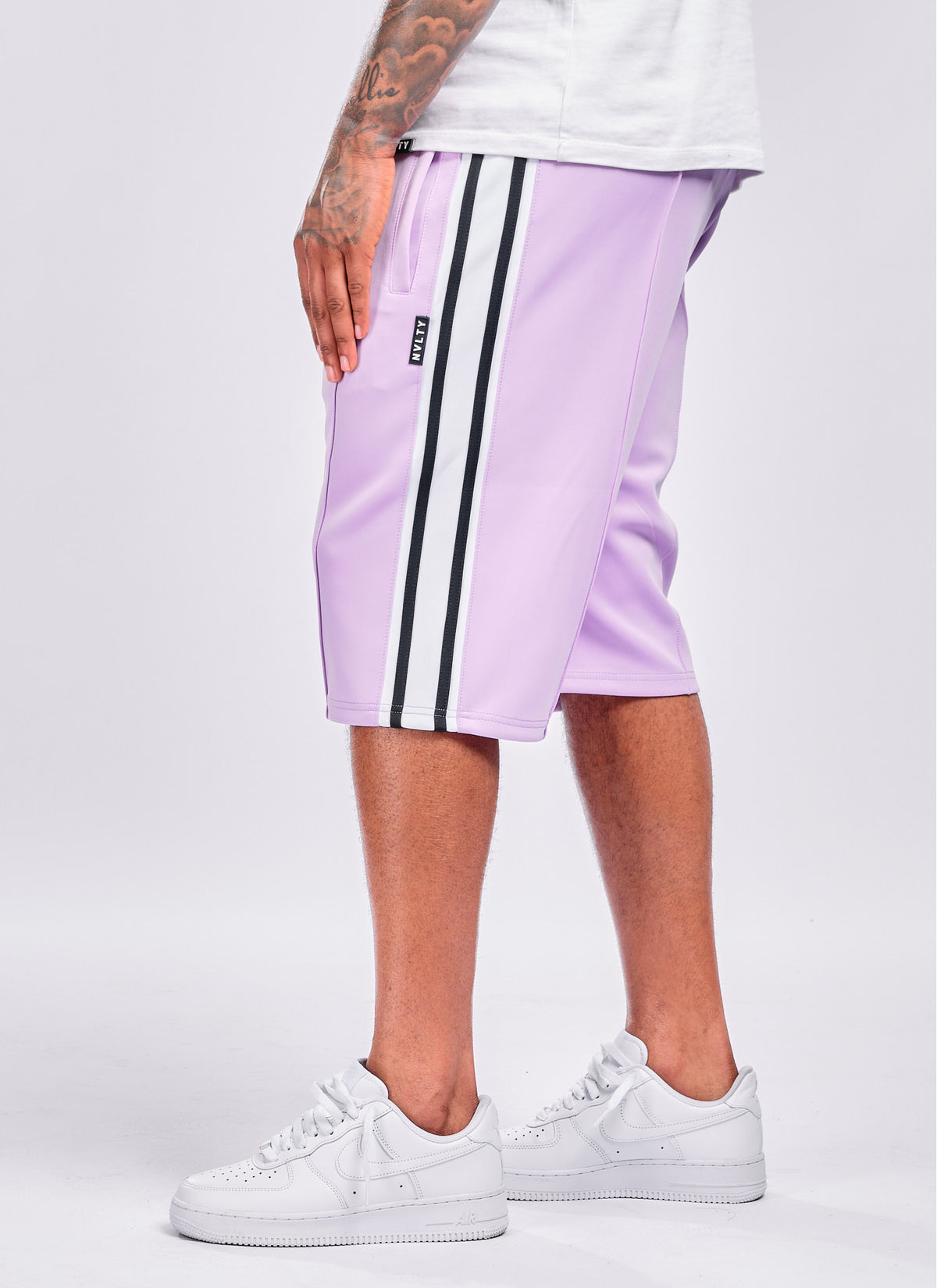 Panelled Luxe Track Shorts - Purple