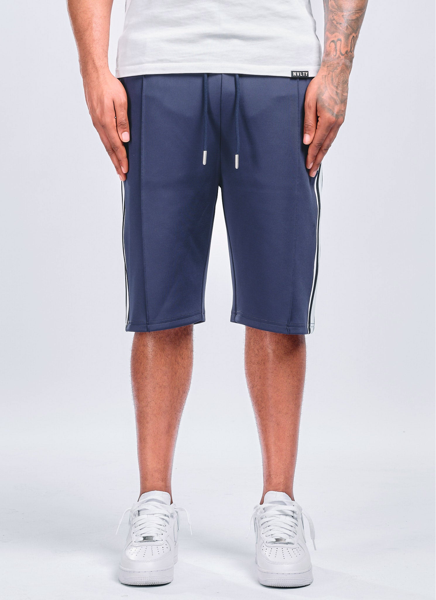 Panelled Luxe Track Shorts - Navy