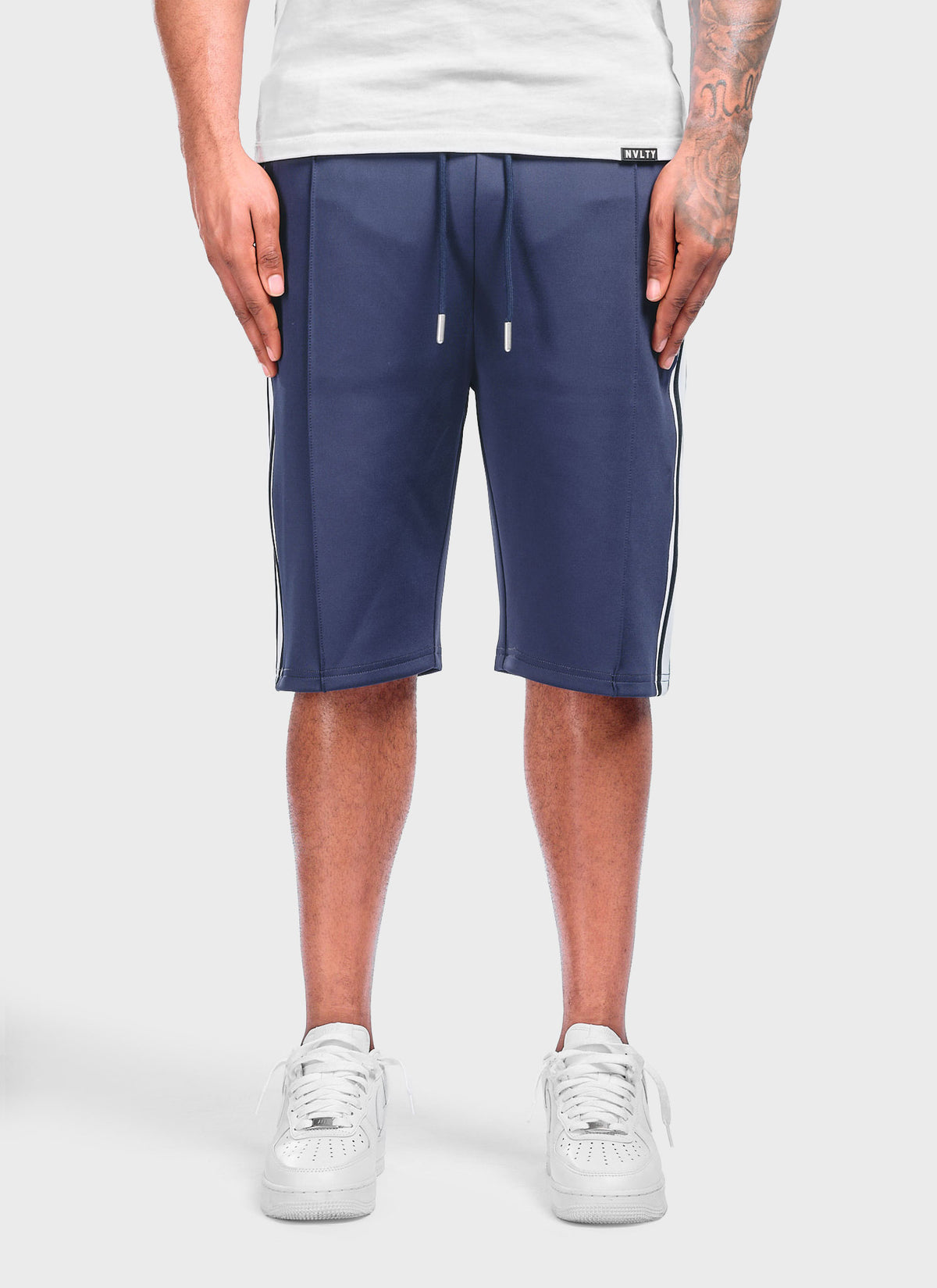 Panelled Luxe Track Shorts - Navy