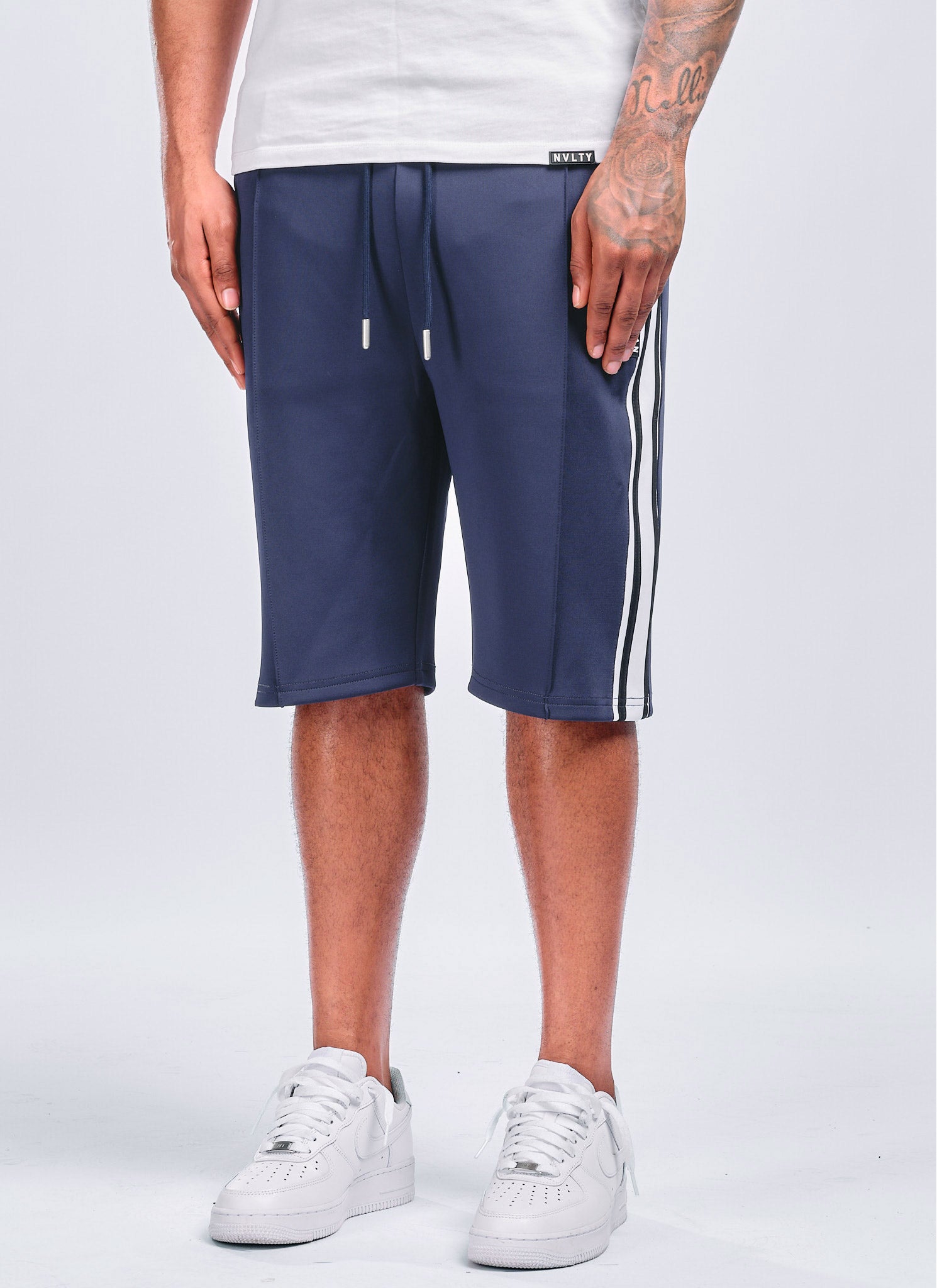 Panelled Luxe Track Shorts - Navy