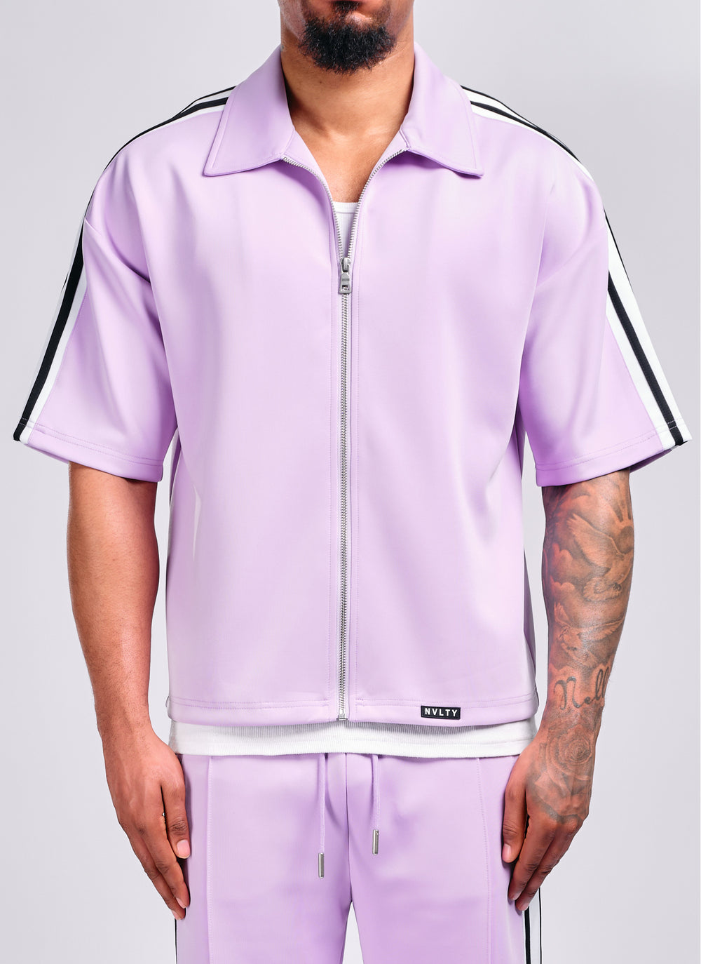 Panelled Luxe Track Shirt - Purple