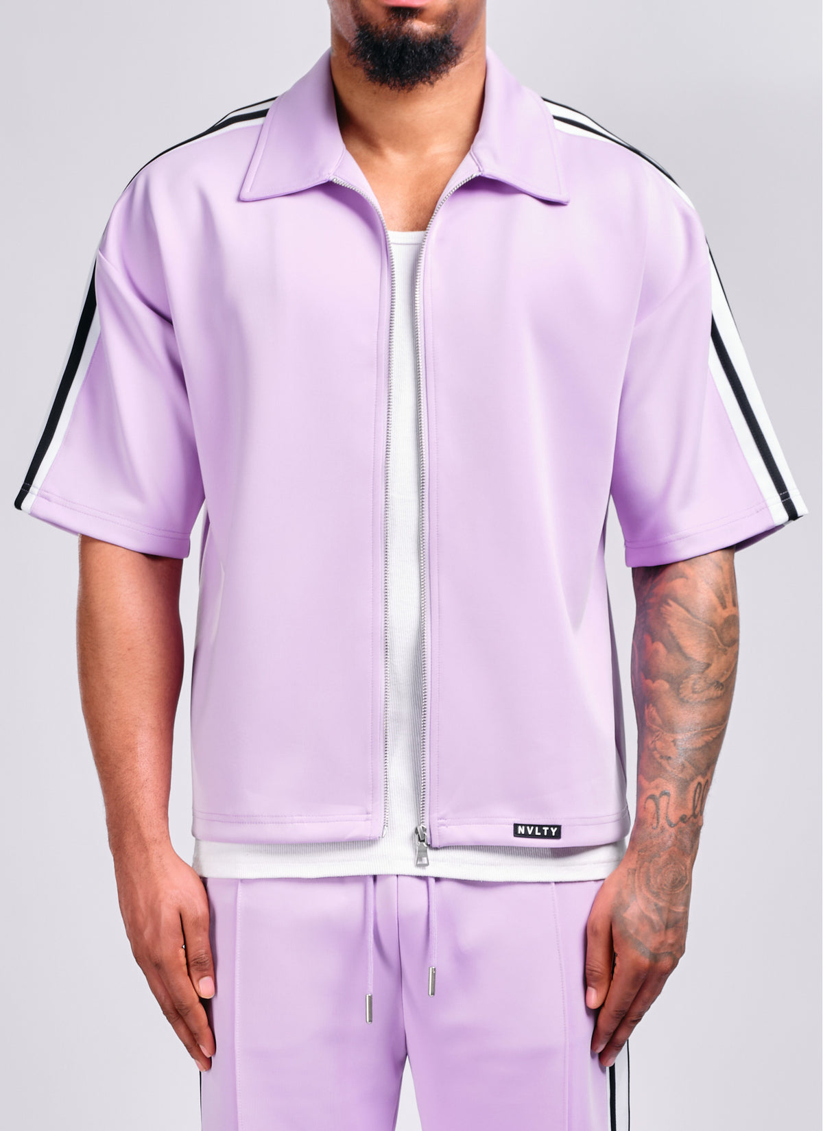 Panelled Luxe Track Shirt - Purple
