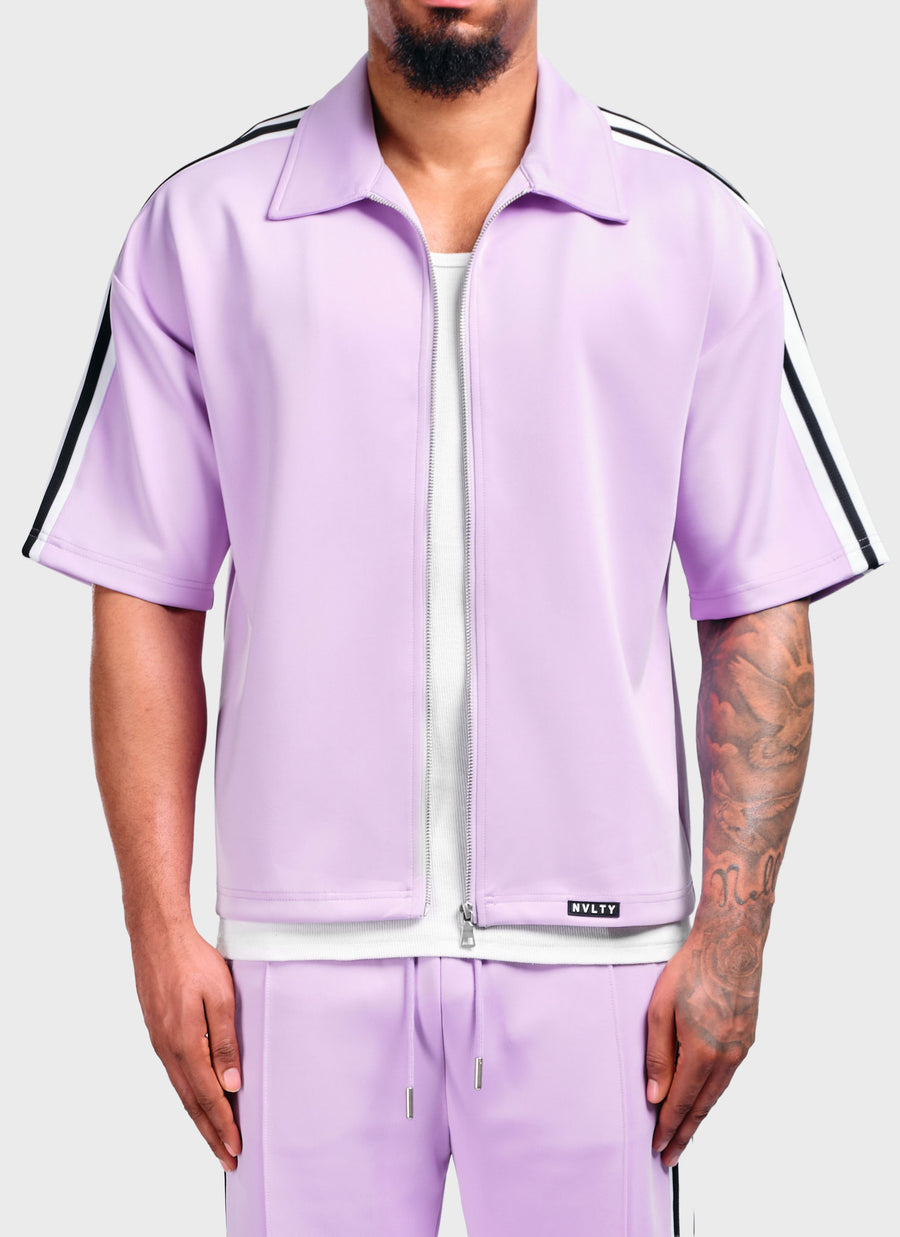 Panelled Luxe Track Shirt - Purple
