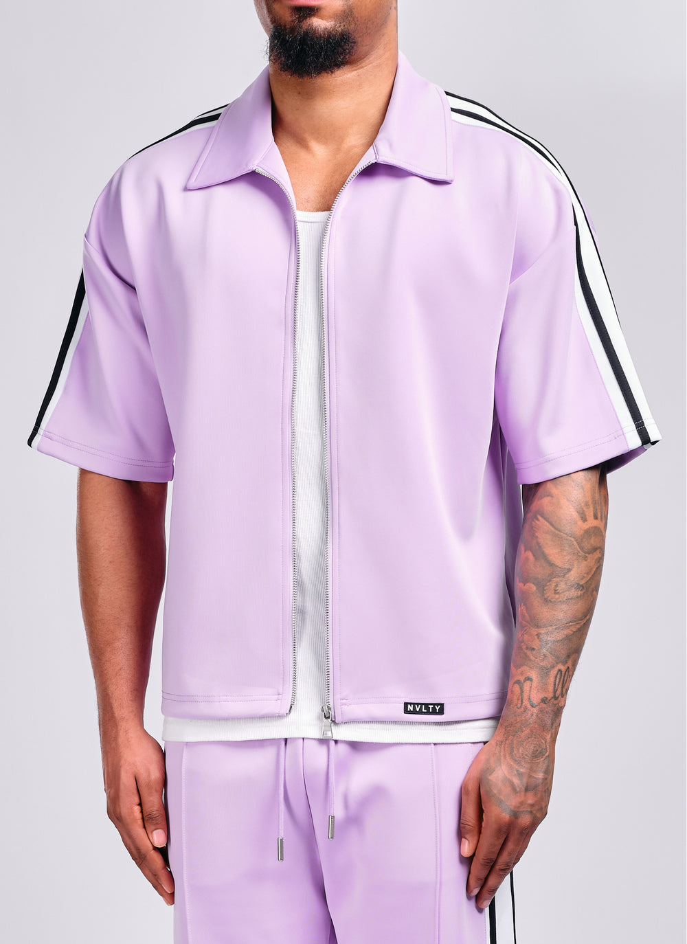 Panelled Luxe Track Shirt - Purple