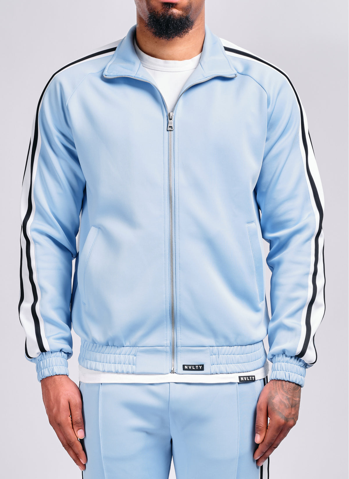 Panelled Luxe Track Jacket - Baby Blue