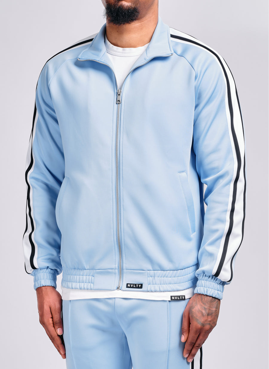 Panelled Luxe Track Jacket - Baby Blue