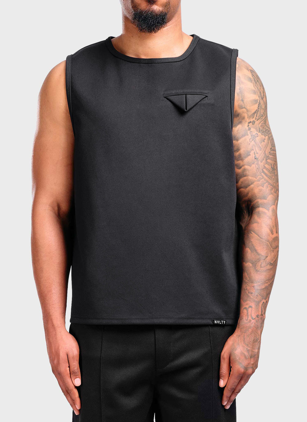 Twill Pocket Square Sleeveless - Black
