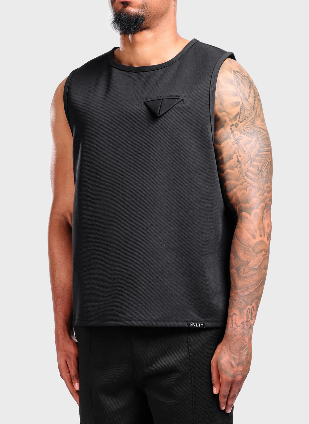 Twill Pocket Square Sleeveless - Black