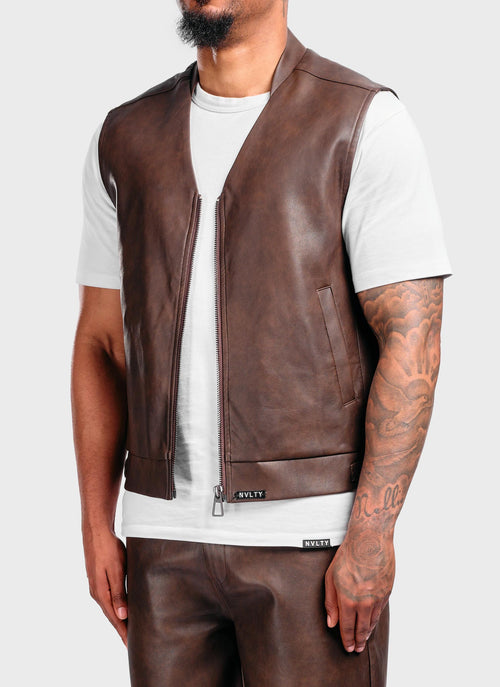 Vintage Leather Vest - Brown