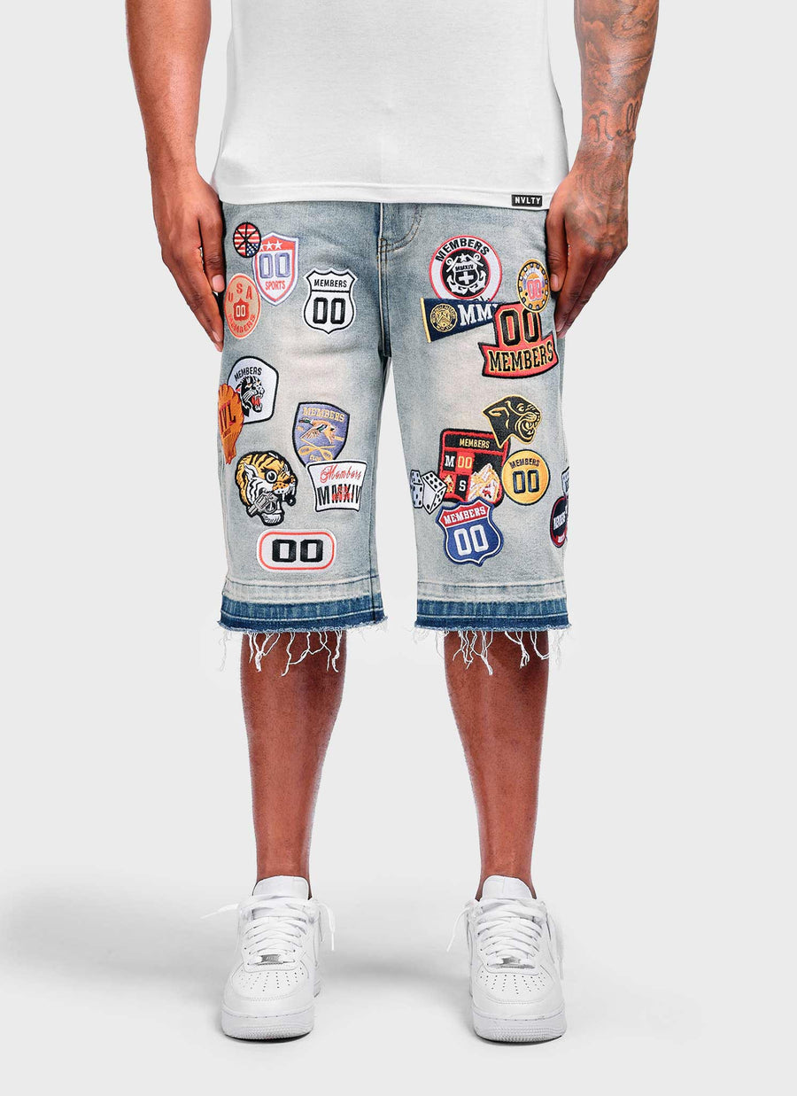 Vintage Patch Denim Shorts - Blue