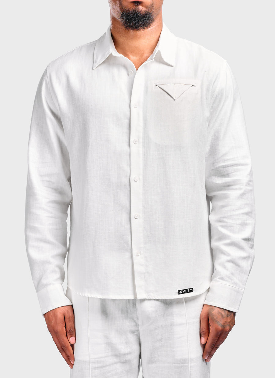 Linen Pocket Square Shirt - White