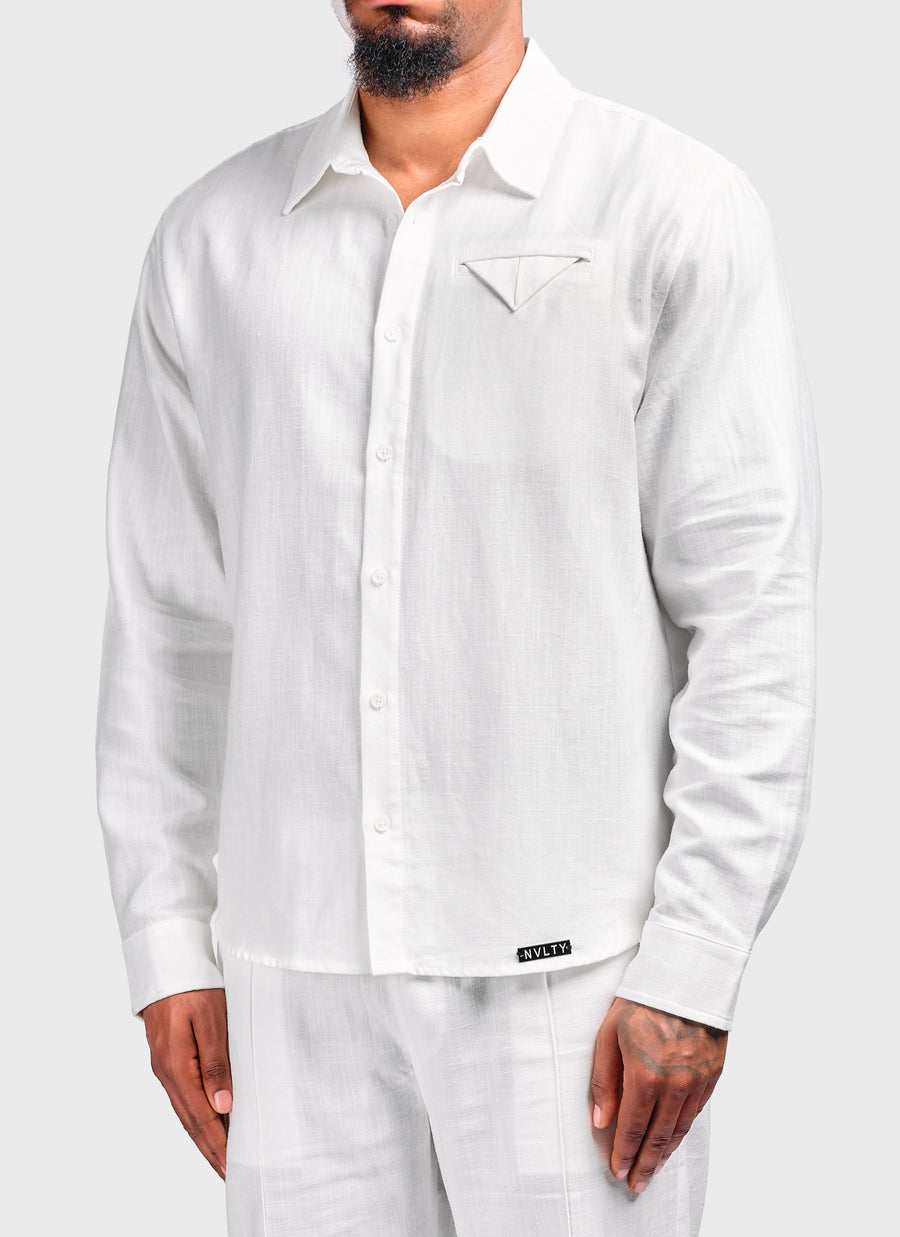 Linen Pocket Square Shirt - White